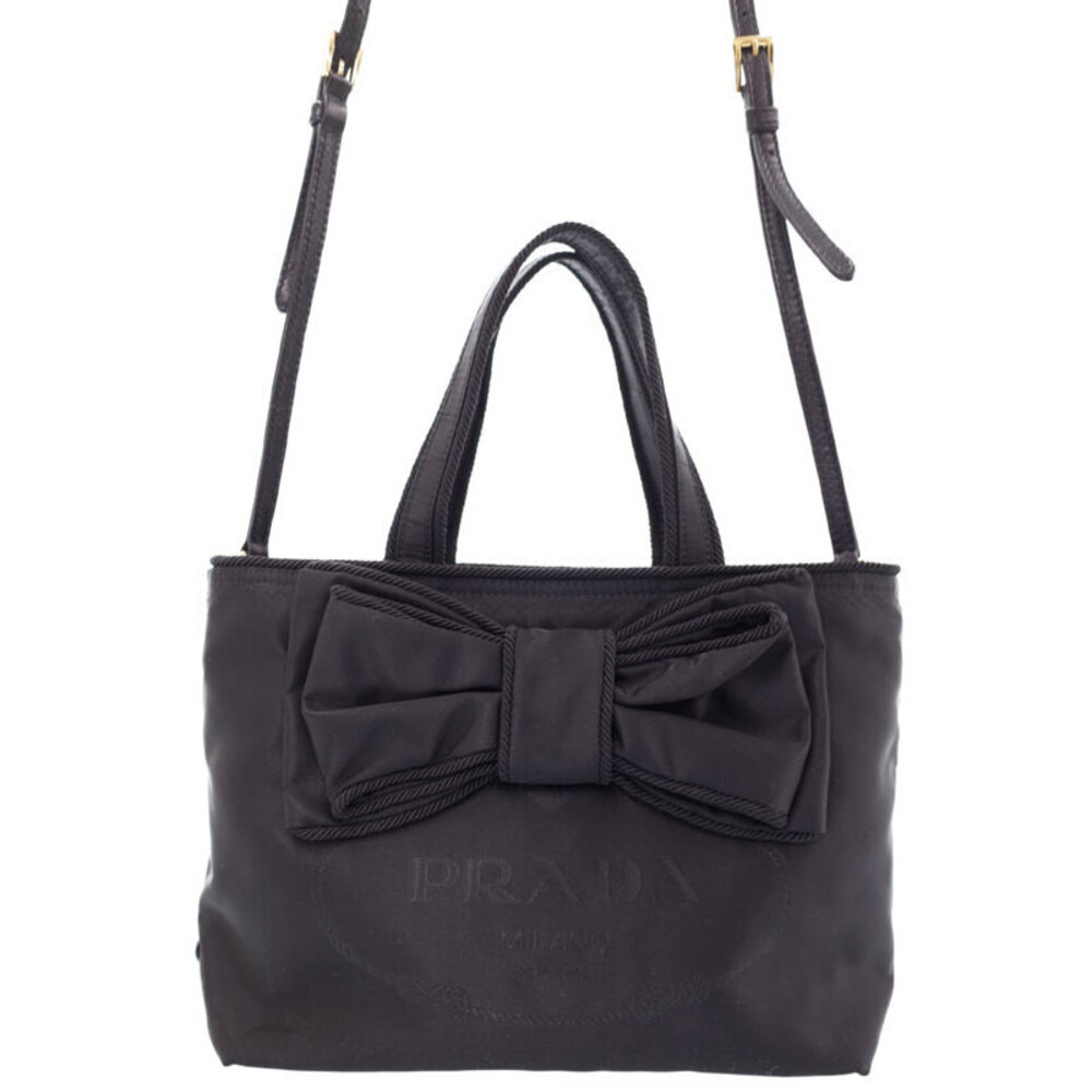 Prada Tessuto Bow Tote Shoulder Bag black